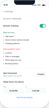 Activity tracking settings — what we track and don't track